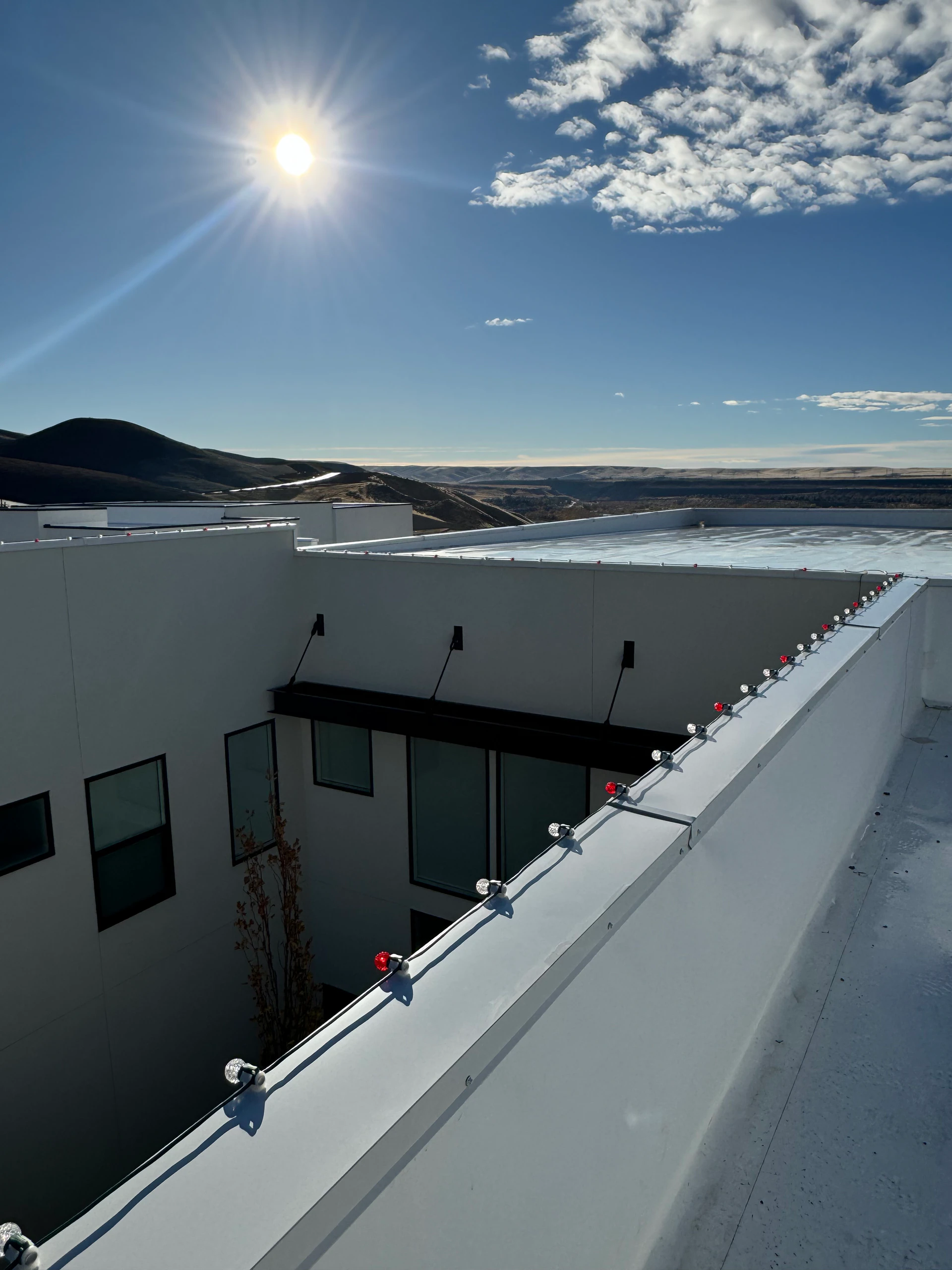 Commercial rooftop parapet Christmas light installation in Boise, ID by Christmas Light Installation Boise